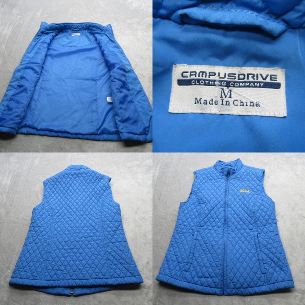 UCLA Vest Women Medium Campus Drive Blue Insulated Full Zip Quilted Puffer VTG